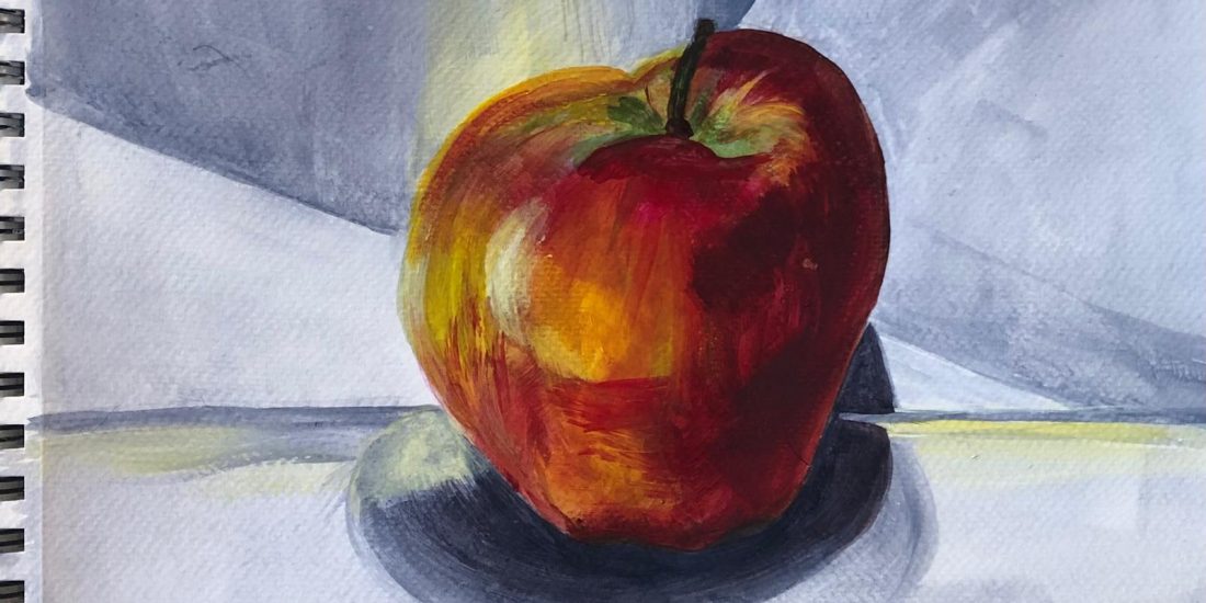 Copia dal vero, la mela, acrilico su carta