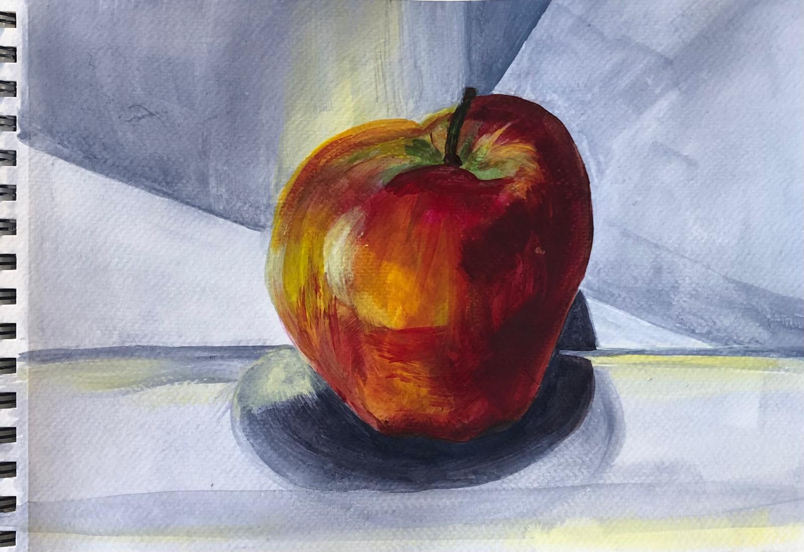 Copia dal vero, la mela, acrilico su carta